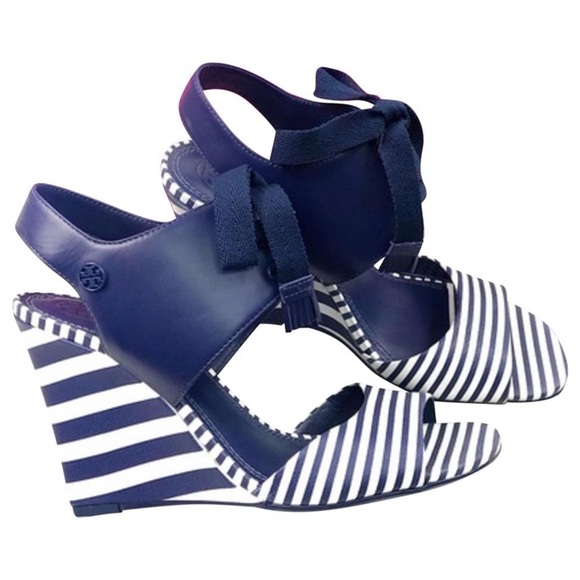 NWT Tory Burch Maritime Strip Wedge Sandals - Picture 7 of 7